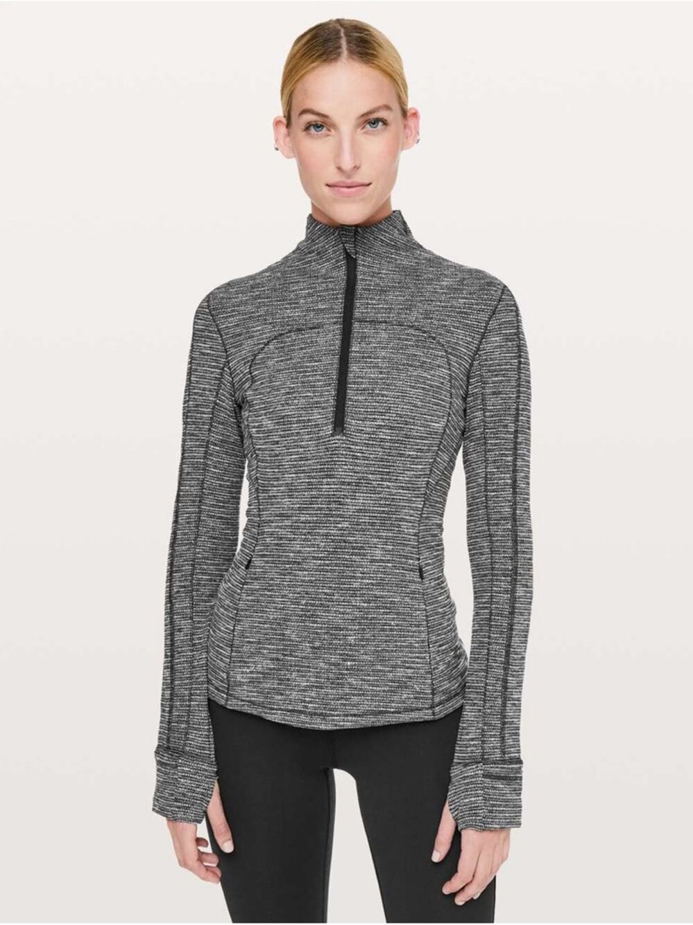 Lululemon Run Briskly 1/2 Zip Coco Pique Black White Running Pullover Size 10